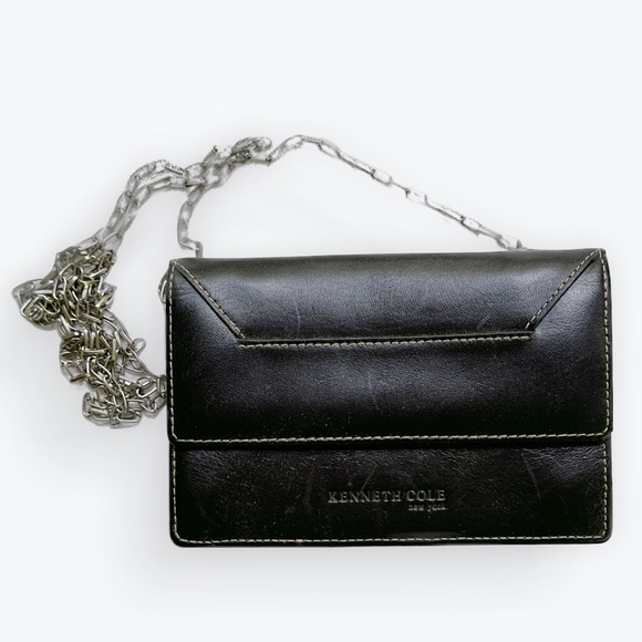 Kenneth Cole New York Handbags - Kenneth Cole Black Leather Super-Mini Bag Edgy Silver-tone Chain Strap Minimal